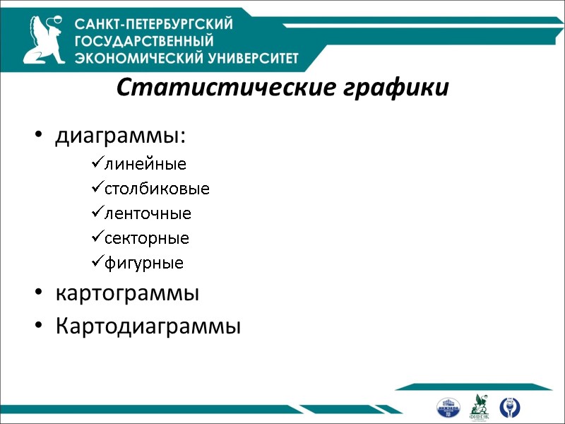 Статистические графики диаграммы: линейные столбиковые ленточные секторные фигурные картограммы Картодиаграммы Статистические графики диаграммы: линейные столбиковые ленточные секторные фигурные картограммы Картодиаграммы